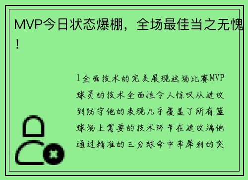 MVP今日状态爆棚，全场最佳当之无愧！