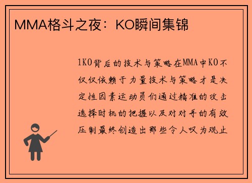 MMA格斗之夜：KO瞬间集锦
