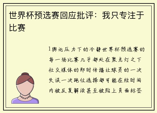 世界杯预选赛回应批评：我只专注于比赛