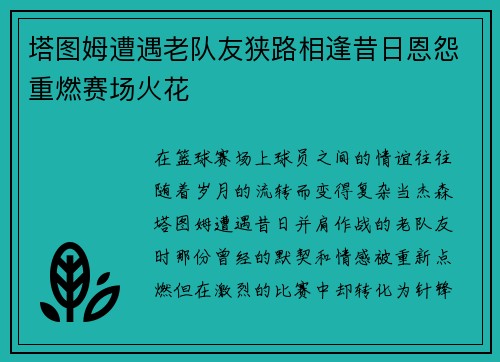 塔图姆遭遇老队友狭路相逢昔日恩怨重燃赛场火花